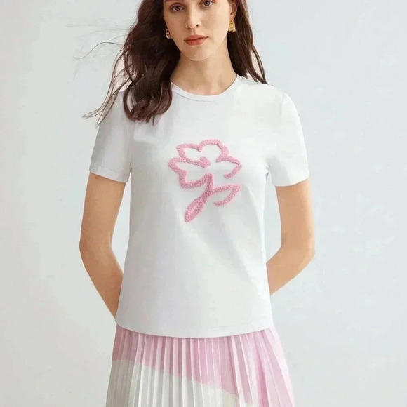 WHITE CASUAL WOMEN'S T-SHIRT WITH FLORAL PATTERN - Picture 5 of 5